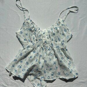 Women's White and Blue Crop-top